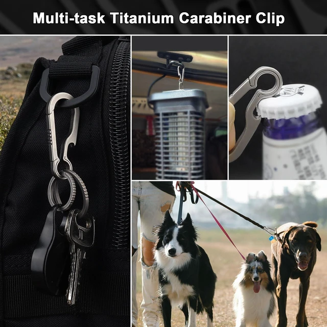 Alt view image 6 of 7 - Titanium Carabiner Keychain Clip for Keys, 2/2.6 Inch Small | Heavy Duty Key Holder, Quick Release, Ultra-light for Dog Tag, Bottle Opener, Hypoallergenic, Valentines Day Gift for Him Men