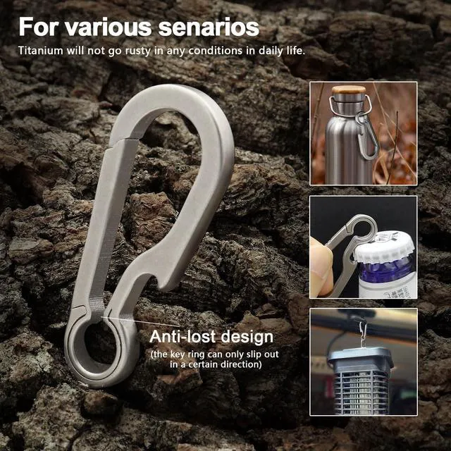 Alt view image 7 of 7 - Titanium Carabiner Keychain Clip for Keys, 2/2.6 Inch Small | Heavy Duty Key Holder, Quick Release, Ultra-light for Dog Tag, Bottle Opener, Hypoallergenic, Valentines Day Gift for Him Men