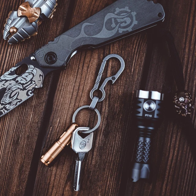 Alt view image 2 of 6 - KM01 Titanium EDC Keychain Clip with Bottle Opener | Quick Release Carabiner Key Ring Holder, Compact Pocket Tool, Daily Carry Accessory for Men