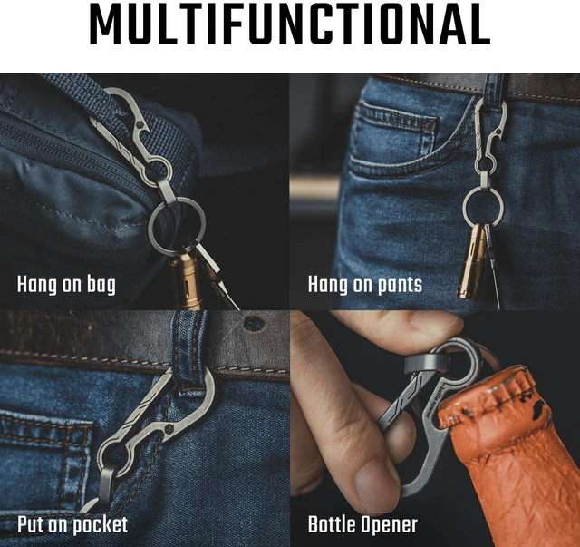 Alt view image 3 of 6 - KM01 Titanium EDC Keychain Clip with Bottle Opener | Quick Release Carabiner Key Ring Holder, Compact Pocket Tool, Daily Carry Accessory for Men