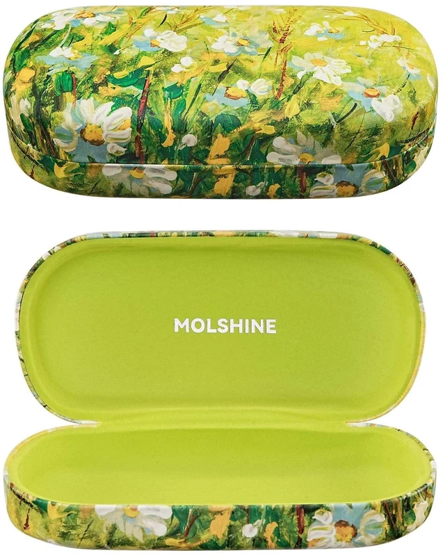 Main image of Hard Shell Leather Sunglasses Case,Classic Large Glasses Case for Women Men,Sunglass Eyeglasses (Green Daisy)
