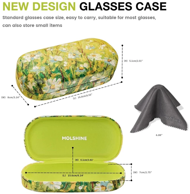 Alt view image 2 of 6 - Hard Shell Leather Sunglasses Case,Classic Large Glasses Case for Women Men,Sunglass Eyeglasses (Green Daisy)