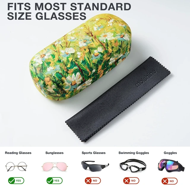 Alt view image 3 of 6 - Hard Shell Leather Sunglasses Case,Classic Large Glasses Case for Women Men,Sunglass Eyeglasses (Green Daisy)