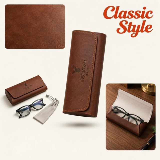 Alt view image 3 of 7 - Glasses Case,3-in-1 Sunglasses Case & Eyeglass Case with Cleaning Cloth & Storage Pouch (Coffee)