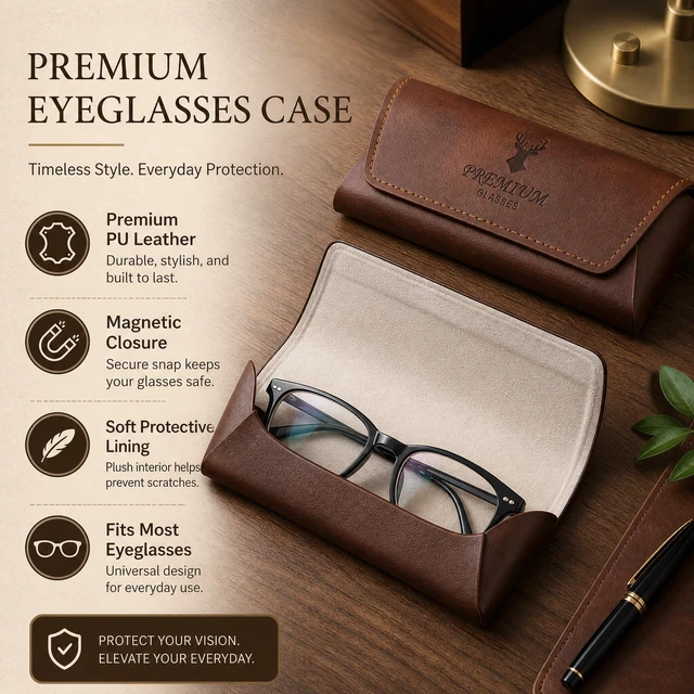 Alt view image 2 of 7 - Glasses Case,3-in-1 Sunglasses Case & Eyeglass Case with Cleaning Cloth & Storage Pouch (Coffee)