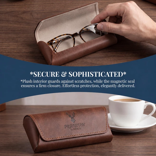 Alt view image 5 of 7 - Glasses Case,3-in-1 Sunglasses Case & Eyeglass Case with Cleaning Cloth & Storage Pouch (Coffee)