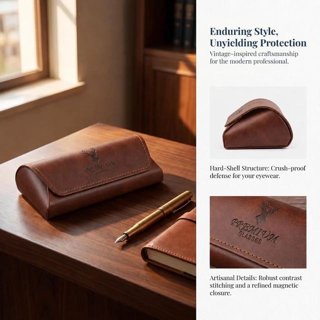 Alt view image 6 of 7 - Glasses Case,3-in-1 Sunglasses Case & Eyeglass Case with Cleaning Cloth & Storage Pouch (Coffee)