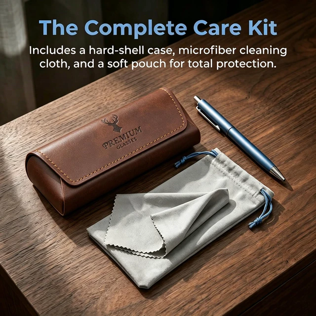 Alt view image 4 of 7 - Glasses Case,3-in-1 Sunglasses Case & Eyeglass Case with Cleaning Cloth & Storage Pouch (Coffee)