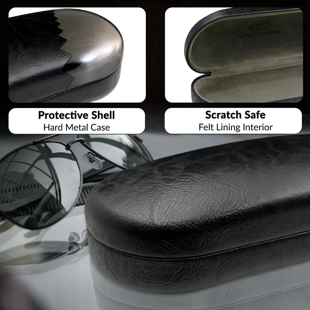 Alt view image 3 of 7 - Men Sunglasses case in Premium Leather Like - Eyeglasses Case Hard Shell with Microfiber Pouch & Cloth Glasses Case - Medium to Large for Men and Women (AS87 Black with Pouch)