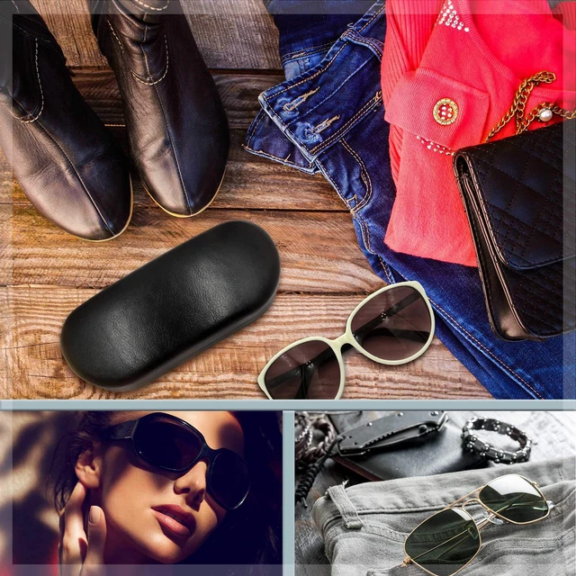Alt view image 6 of 7 - Men Sunglasses Case - Eyeglass Holder Large Hard Shell with Pouch and Cloth - Glasses Case Heavy Duty Design Aviators Frames - Pouch & Cleaning Cloth Included (AS87 Black Smooth)