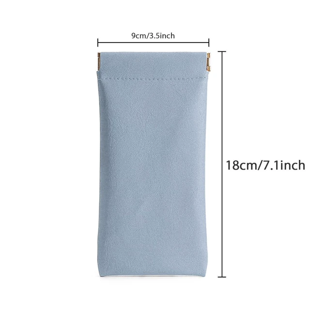 Alt view image 2 of 7 - 3 Pack Leather Eyeglasses Cases PU Soft Sunglasses Pouch Squeeze Top Portable Glasses Cases for Men Women (Pink Blue Green)