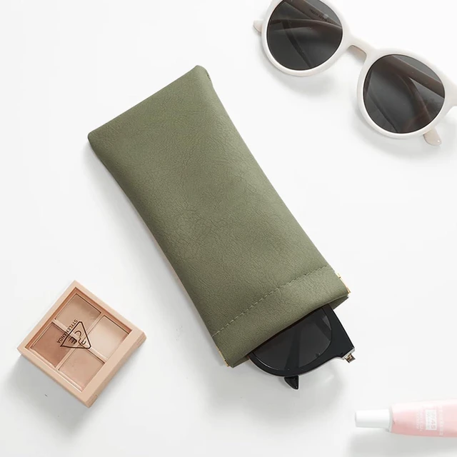 Alt view image 7 of 7 - 3 Pack Leather Eyeglasses Cases PU Soft Sunglasses Pouch Squeeze Top Portable Glasses Cases for Men Women (Pink Blue Green)