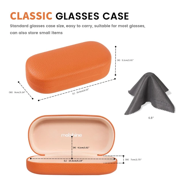Alt view image 2 of 7 - Hard Shell Leather Sunglasses Case,Classic Large Glasses Case for Women Men,Sunglass Eyeglasses (Orange)