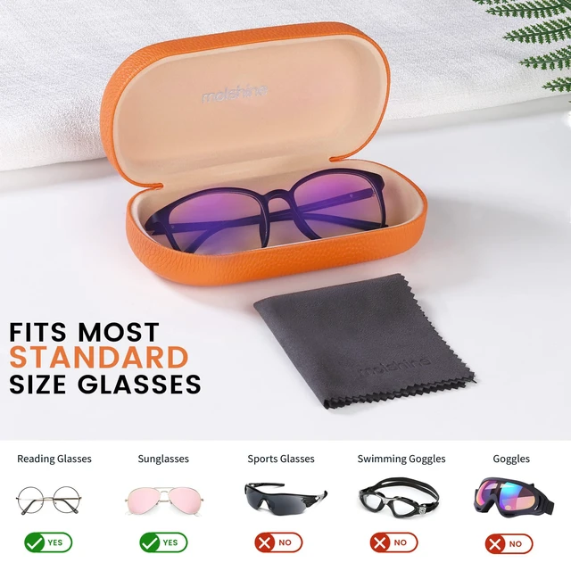Alt view image 3 of 7 - Hard Shell Leather Sunglasses Case,Classic Large Glasses Case for Women Men,Sunglass Eyeglasses (Orange)