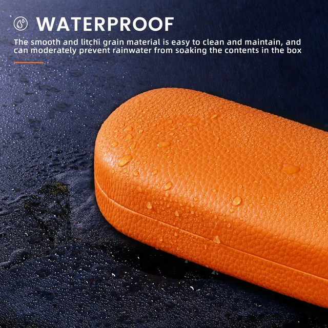 Alt view image 5 of 7 - Hard Shell Leather Sunglasses Case,Classic Large Glasses Case for Women Men,Sunglass Eyeglasses (Orange)