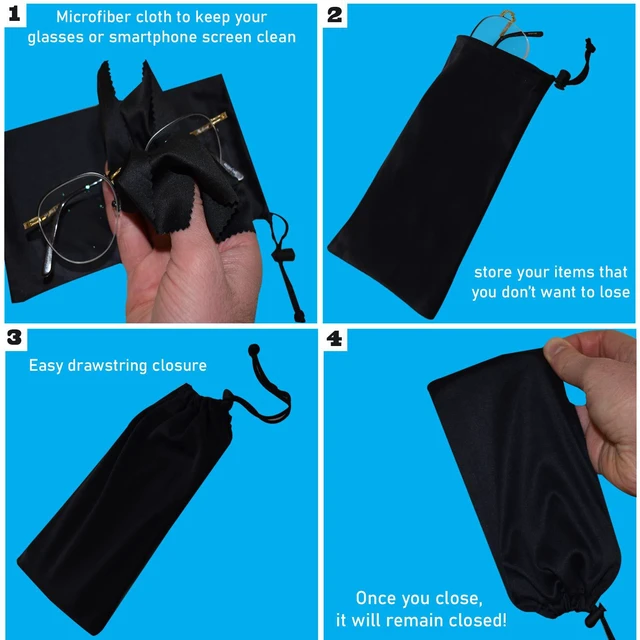 Alt view image 4 of 6 - Set of 3 Microfiber Soft Sunglasses Pouches, With Drawstring Closure