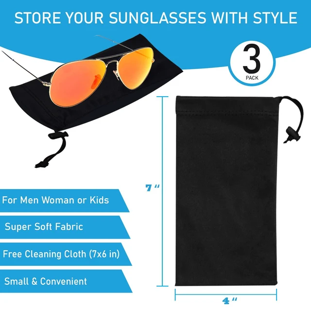 Alt view image 3 of 6 - Set of 3 Microfiber Soft Sunglasses Pouches, With Drawstring Closure