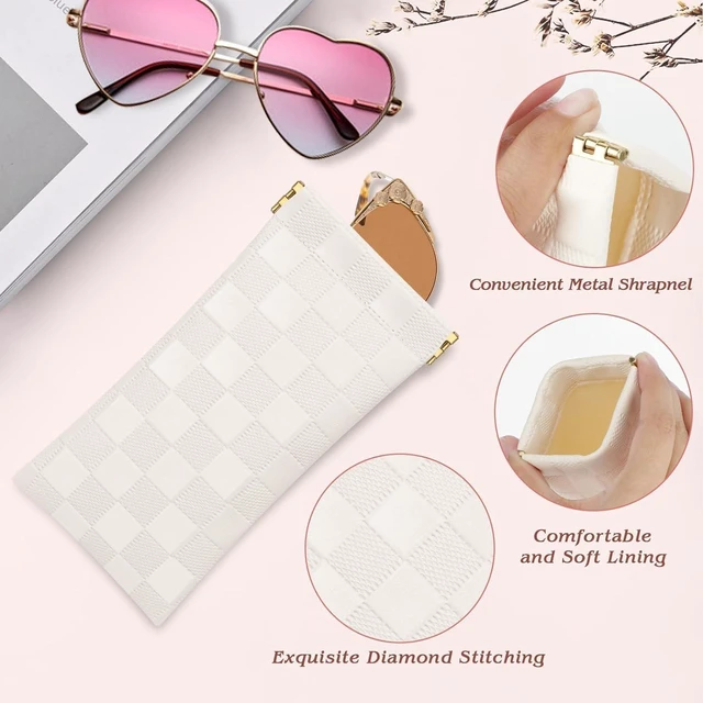 Alt view image 3 of 7 - eyeglasses bag Soft Glasses Pouch, Portable Squeeze Top Sunglasses Case Travel for Women Girls (White)