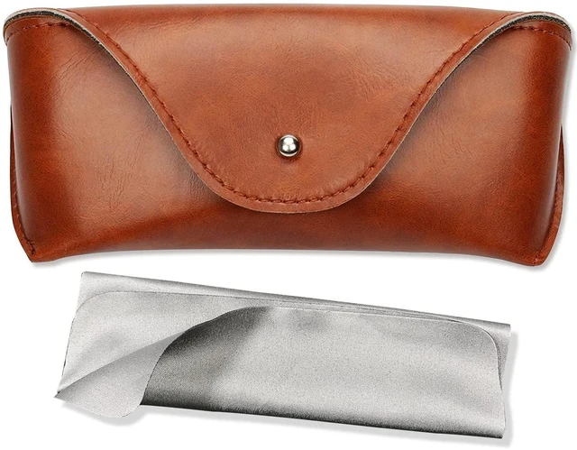 Main image of Portable Leather Glasses Case, Flexible Reading Eyeglass Pouch Slim Case for Women Men Horizontal Sunglasses Case