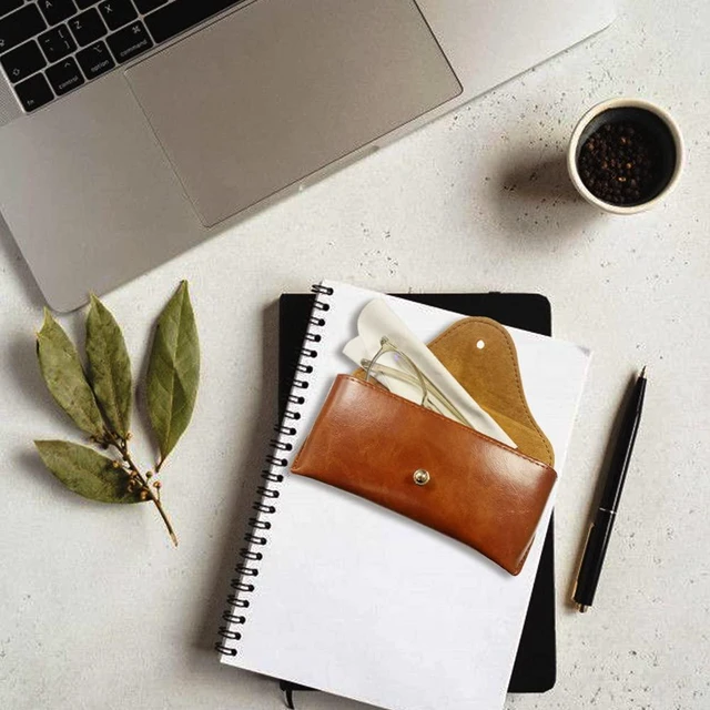 Alt view image 4 of 7 - Portable Leather Glasses Case, Flexible Reading Eyeglass Pouch Slim Case for Women Men Horizontal Sunglasses Case