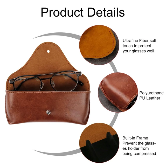 Alt view image 2 of 7 - Portable Leather Glasses Case, Flexible Reading Eyeglass Pouch Slim Case for Women Men Horizontal Sunglasses Case