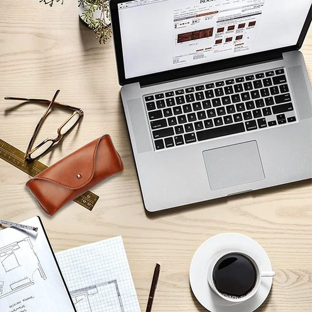 Alt view image 5 of 7 - Portable Leather Glasses Case, Flexible Reading Eyeglass Pouch Slim Case for Women Men Horizontal Sunglasses Case