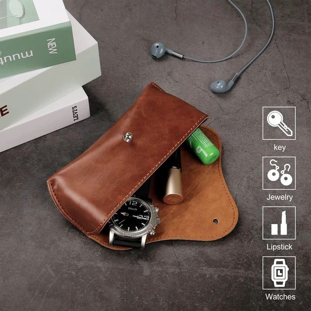 Alt view image 6 of 7 - Portable Leather Glasses Case, Flexible Reading Eyeglass Pouch Slim Case for Women Men Horizontal Sunglasses Case