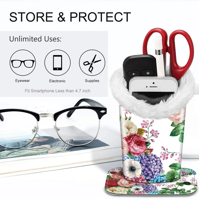 Alt view image 5 of 6 - Plush Lined Eyeglasses Holder, Glasses Stand Case, Anti-scratch Glasses Storage Organizer for Desk, Nightstand, Office, Flower Festival