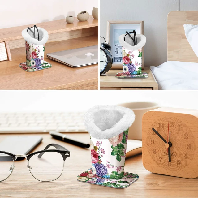 Alt view image 6 of 6 - Plush Lined Eyeglasses Holder, Glasses Stand Case, Anti-scratch Glasses Storage Organizer for Desk, Nightstand, Office, Flower Festival