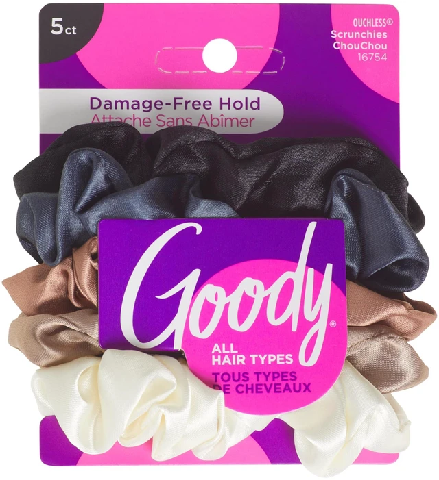 Main image of Ouchless Satin Scrunchies - 5 Ct, Neutral Tones, Damage-Free Hold, Soft Overnight Hair Scrunchies to Sleep In, Gentle Hair Accessories for Women & Men, All Day Comfort, All Hair Types