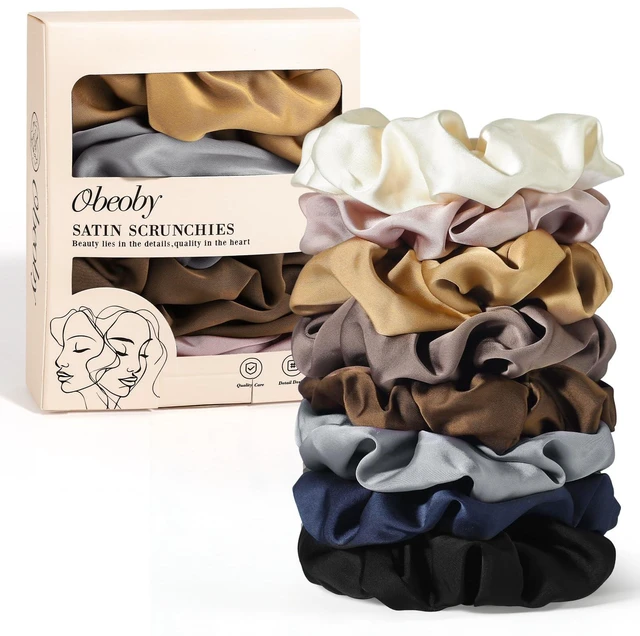 Main image of Satin Hair Scrunchies for Women, 8 Pack Satin Hair Ties for Thin Hair | Satin Scrunchies Thick Hair Ponytail Holders for Daily Use Hair Sleep, No Crease, Neutral Colors