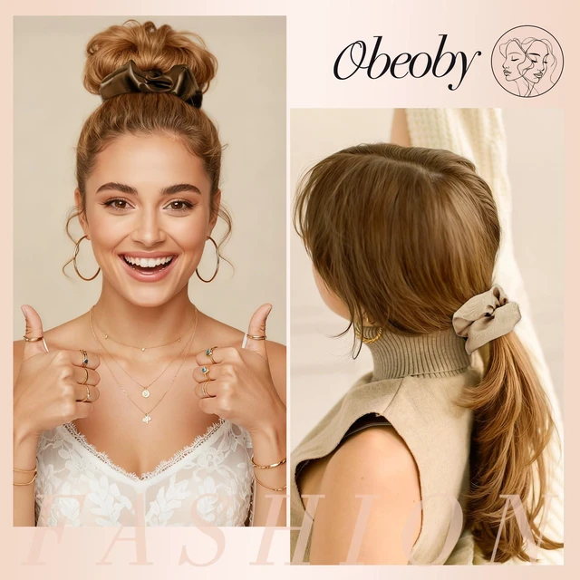 Alt view image 4 of 7 - Satin Hair Scrunchies for Women, 8 Pack Satin Hair Ties for Thin Hair | Satin Scrunchies Thick Hair Ponytail Holders for Daily Use Hair Sleep, No Crease, Neutral Colors