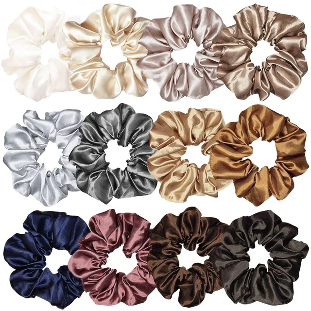 Main image of 12 Pcs Satin Silk Scrunchies Soft Hair Ties Fashion Hair Bands Hair Bow Ropes Elastic Bracelets Ponytail Holders Hair Accessories for Women Girls (4.5 Inch, Assorted Multi-color)
