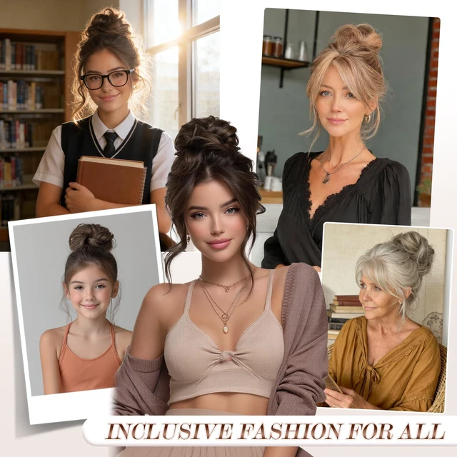 Alt view image 5 of 7 - Messy Bun Hair Piece - Wavy Synthetic Chignon Scrunchies for Instant Volume, Elastic Ponytail Bun Hair Extensions Thick Hairpieces for Women, Brown & Blonde 1.50 oz