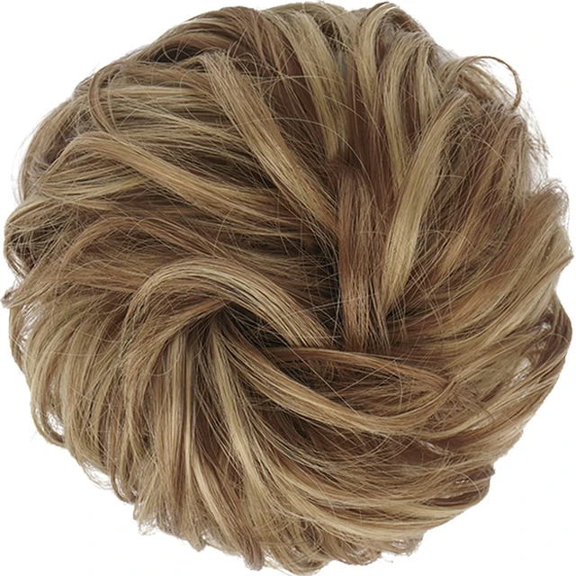 Alt view image 2 of 7 - Messy Bun Hair Piece - Wavy Synthetic Chignon Scrunchies for Instant Volume, Elastic Ponytail Bun Hair Extensions Thick Hairpieces for Women, Brown & Blonde 1.50 oz