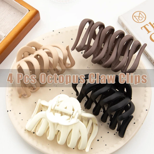 Alt view image 3 of 7 - 4 Pcs Octopus Claw Clips Octopus Hair Claw Clips for Women 3.8" Large Hair Claw Clip for Women Strong Grip Non-slip Jaw Clip for Thick,natural color