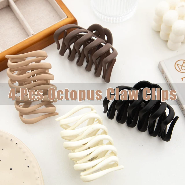 Alt view image 4 of 7 - 4 Pcs Octopus Claw Clips Octopus Hair Claw Clips for Women 3.8" Large Hair Claw Clip for Women Strong Grip Non-slip Jaw Clip for Thick,natural color