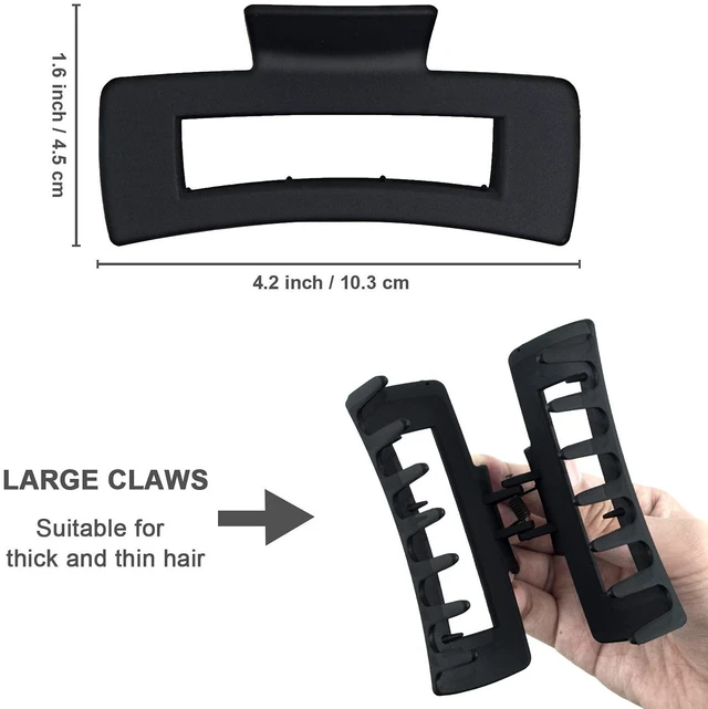 Alt view image 3 of 7 - Black Hair Claw Clips for Women Girls, Large 4.2" Matte Rectangle Nonslip Jaw Clips for Thick and Thin Hair, 2 Packs