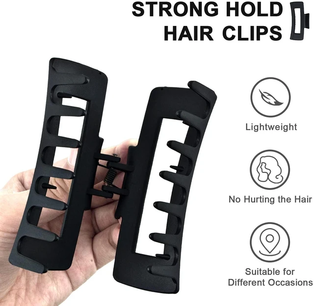 Alt view image 4 of 7 - Black Hair Claw Clips for Women Girls, Large 4.2" Matte Rectangle Nonslip Jaw Clips for Thick and Thin Hair, 2 Packs