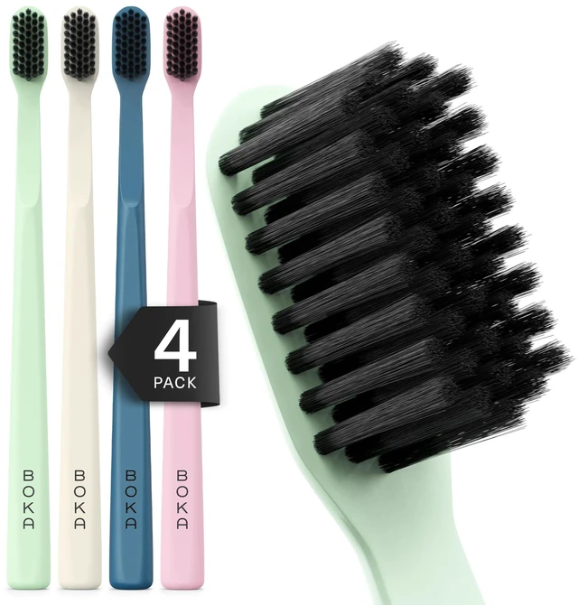 Main image of Classic Soft Bristle Manual Toothbrush - Activated Charcoal | Tapered Bristles for Sensitive Gums - BPA-Free Adult and Kids Care - Travel Cap Included - Bioplastic Handle - Multi Color