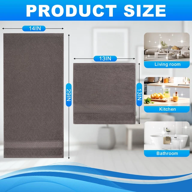Alt view image 2 of 7 - Washcloths Set, 2-Pack Cotton Wash Cloths, 13×13, 29×14 inches | Highly Absorbent and Soft Feel Fingertip Towels, Machine Washable Washcloths for Bathroom, Gym, Hotel, Spa and Kitchen