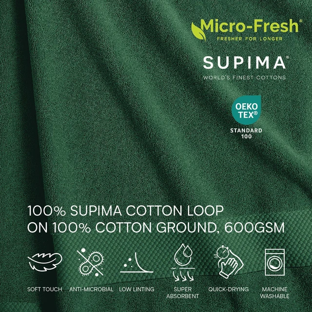 Alt view image 2 of 6 - Heritage 100% Supima Cotton Hand Towel 16" x 30", Croc Green | Highly Absorbent & Quick Drying, Premium Super Soft, Bathroom Essential, Gift for All Occasions, Machine Washable