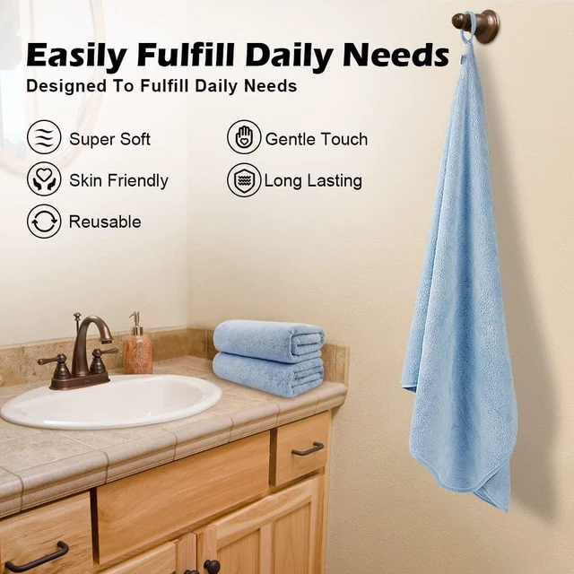 Alt view image 5 of 7 - Bath Towels, Soft Feel Bath Towel, 2 Pack (27'' x 54'') | Highly Absorbent, Quick Drying Microfiber Towels for Body, Sport, Yoga, SPA, Fitness, Bathroom - Blue