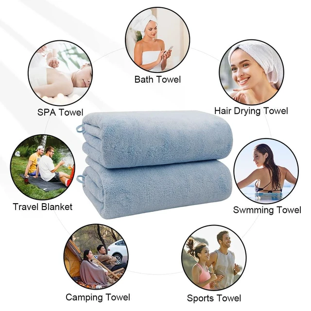 Alt view image 7 of 7 - Bath Towels, Soft Feel Bath Towel, 2 Pack (27'' x 54'') | Highly Absorbent, Quick Drying Microfiber Towels for Body, Sport, Yoga, SPA, Fitness, Bathroom - Blue