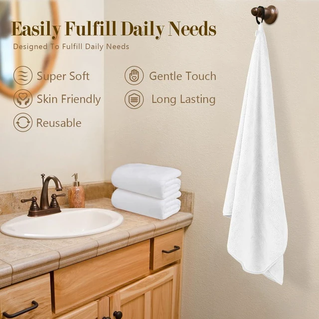Alt view image 4 of 7 - Bath Towels, Soft Feel Bath Towel, 2 Pack (27'' x 54'') | Highly Absorbent, Quick Drying Microfiber Towels for Body, Sport, Yoga, SPA, Fitness, Bathroom -White