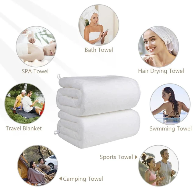 Alt view image 7 of 7 - Bath Towels, Soft Feel Bath Towel, 2 Pack (27'' x 54'') | Highly Absorbent, Quick Drying Microfiber Towels for Body, Sport, Yoga, SPA, Fitness, Bathroom -White
