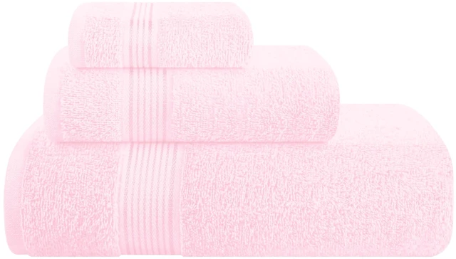 Main image of Ultra Soft 3 Pack Cotton Towel Set, Contains a Bath Towel 28x55 inch, a Hand Towel 16x24 inch & a Wash Coth 12x12 inch, Ideal Everyday use, Compact & Lightweight - Pink