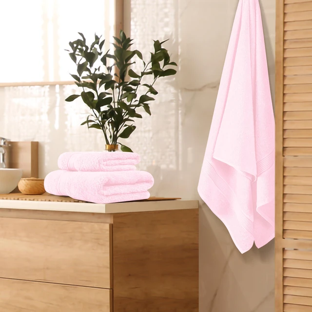 Alt view image 2 of 7 - Ultra Soft 3 Pack Cotton Towel Set, Contains a Bath Towel 28x55 inch, a Hand Towel 16x24 inch & a Wash Coth 12x12 inch, Ideal Everyday use, Compact & Lightweight - Pink