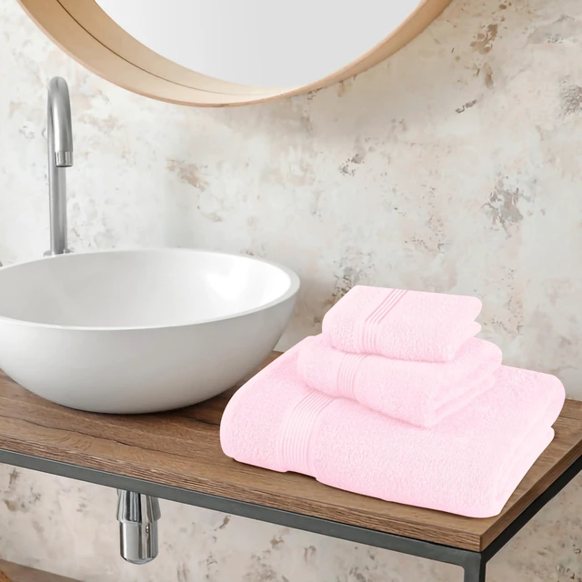 Alt view image 3 of 7 - Ultra Soft 3 Pack Cotton Towel Set, Contains a Bath Towel 28x55 inch, a Hand Towel 16x24 inch & a Wash Coth 12x12 inch, Ideal Everyday use, Compact & Lightweight - Pink
