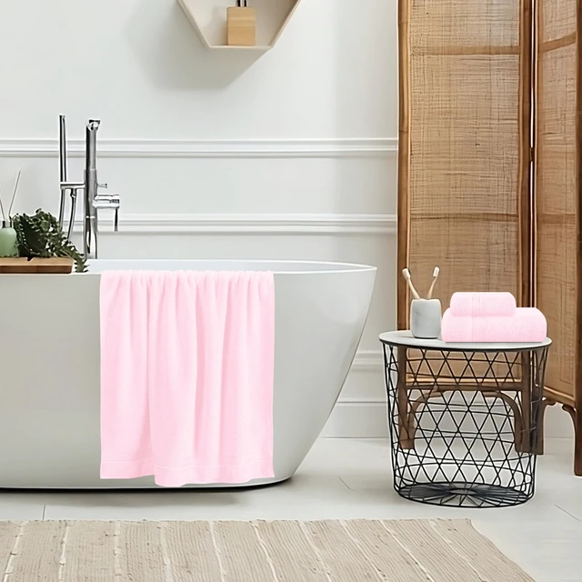 Alt view image 4 of 7 - Ultra Soft 3 Pack Cotton Towel Set, Contains a Bath Towel 28x55 inch, a Hand Towel 16x24 inch & a Wash Coth 12x12 inch, Ideal Everyday use, Compact & Lightweight - Pink